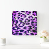 Leopard Cheetah Print Faux Bont roze met cijfers Vierkante Klok (Huis)