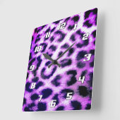 Leopard Cheetah Print Faux Bont roze met cijfers Vierkante Klok (Hoek)