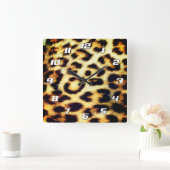 Leopard Cheetah Print Faux Fur met cijfers Vierkante Klok (Huis)