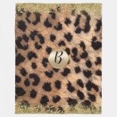 Leopard Cheetah Print Gouden Glitter Glam Monogram Fleece Deken (Voorkant)