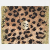 Leopard Cheetah Print Gouden Glitter Glam Monogram Fleece Deken (Voorkant (Horizontaal))