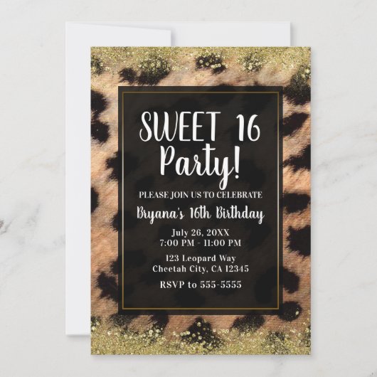 Leopard Cheetah Print Gouden Glitter Verjaardagsfe Kaart (Voorkant)