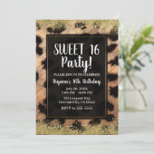 Leopard Cheetah Print Gouden Glitter Verjaardagsfe Kaart (Staand voorkant)