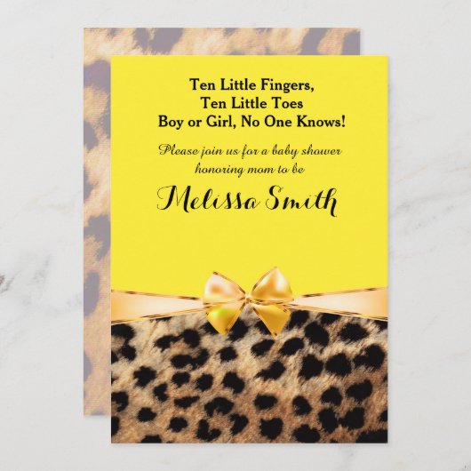 Leopard Cheetah Print Helder Gele Bow Uitnodiging (Voorkant / Achterkant)