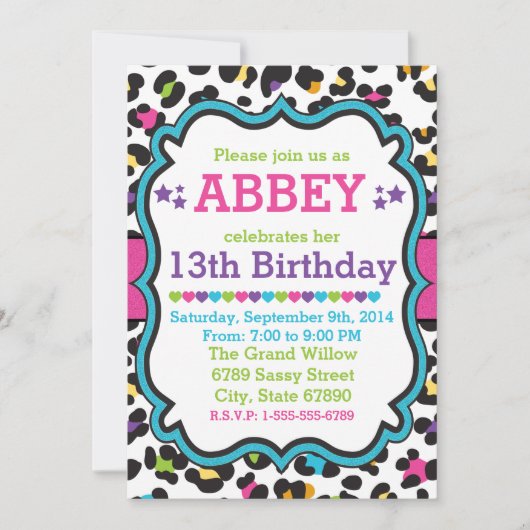 Leopard Cheetah Print Invitation Birthday Kaart (Voorkant)