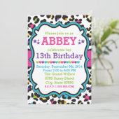 Leopard Cheetah Print Invitation Birthday Kaart (Staand voorkant)