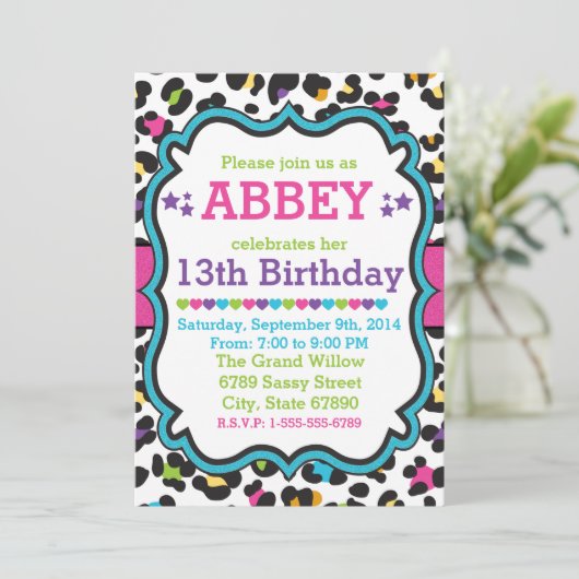 Leopard Cheetah Print Invitation Birthday Kaart (Staand voorkant)