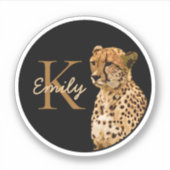 leopard Cheetah Print monogram Initiaal naam Sticker (Voorkant)