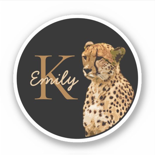 leopard Cheetah Print monogram Initiaal naam Sticker (Voorkant)