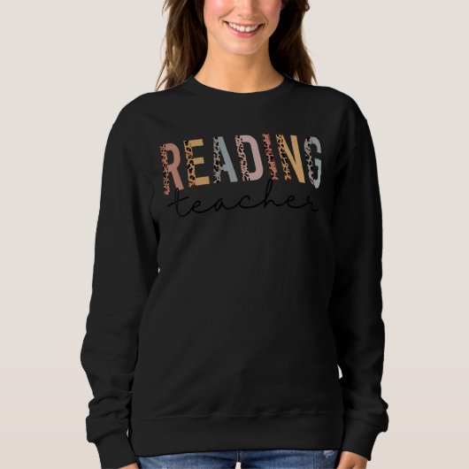 Leopard Cheetah Print Reading Teacher terug naar S Trui (Voorkant)
