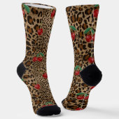 Leopard Cheetah Print Red Cherry Pattern Sokken (Gebogen)