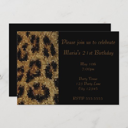 Leopard Cheetah Print Sparkle Party Uitnodiging (Voorkant / Achterkant)