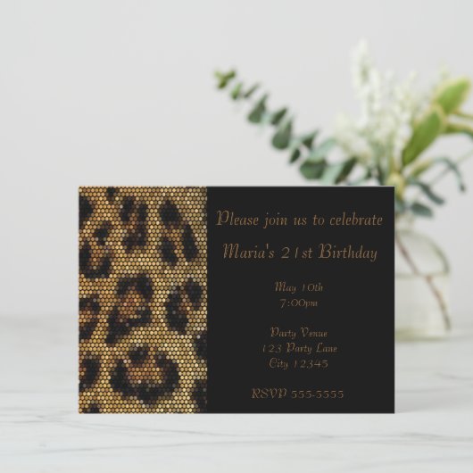 Leopard Cheetah Print Sparkle Party Uitnodiging (Staand voorkant)