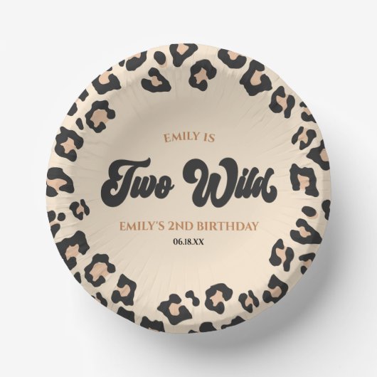 Leopard Cheetah Print Twee Wilde 2e Verjaardagsfee Papieren Kommen (Voorkant)