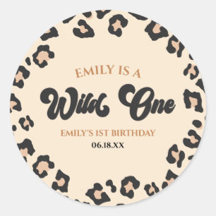 Leopard Cheetah Print Wild Een 1e verjaardagsfeest Ronde Sticker