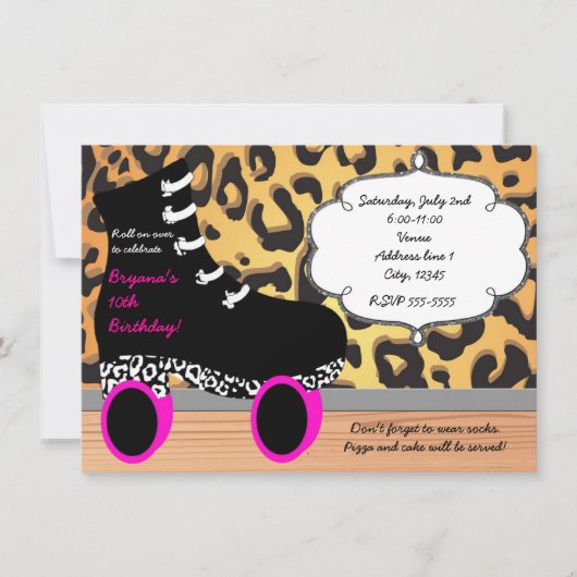 Leopard Cheetah Roller Schaats Skating Invitation Kaart (Voorkant)