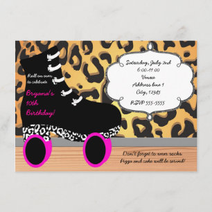 Leopard Cheetah Roller Schaats Skating Invitation Kaart
