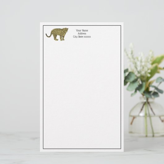  leopard Cheetah Spotted Cat Drawing Briefpapier (Staand voorkant)