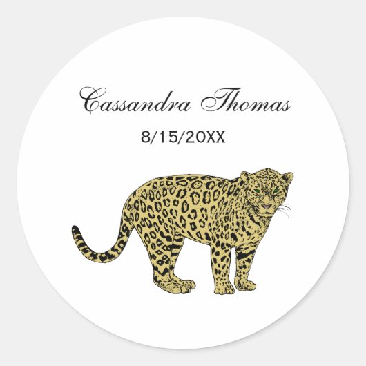 leopard Cheetah Spotted Cat Drawing Ronde Sticker (Voorkant)