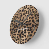 Leopard Cheetah Tan Brown Black, gepersonaliseerd Ronde Klok (Hoek)