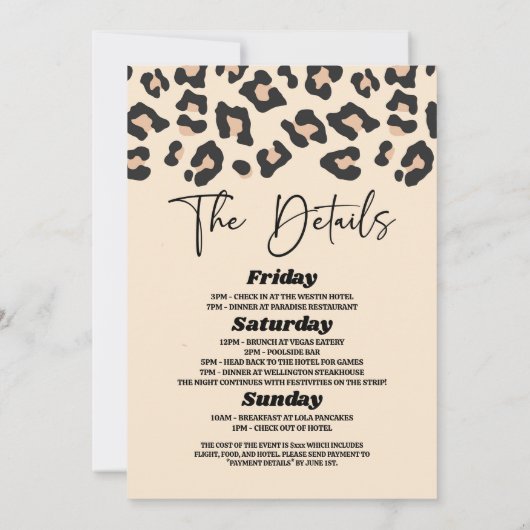 Leopard Cheetah Wild Bachelorette Weekend Party Kaart (Achterkant)
