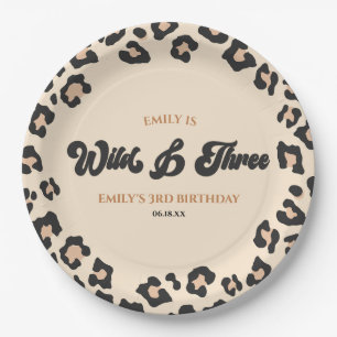 Leopard Cheetah Wild & Drie 3e Verjaardagsfeest Papieren Bordje