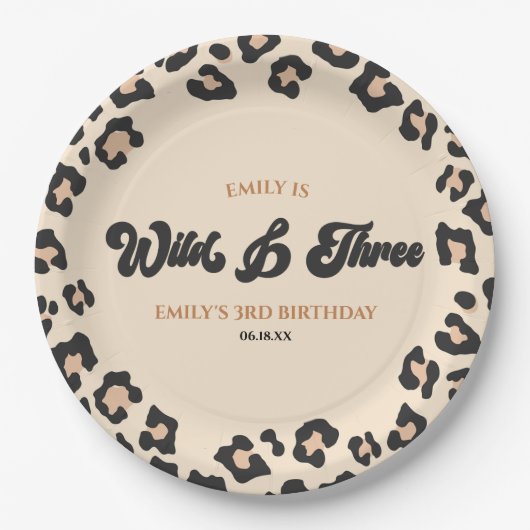 Leopard Cheetah Wild & Drie 3e Verjaardagsfeest Papieren Bordje (Voorkant)