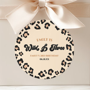 Leopard Cheetah Wild & Drie 3e Verjaardagsfeest Ronde Sticker