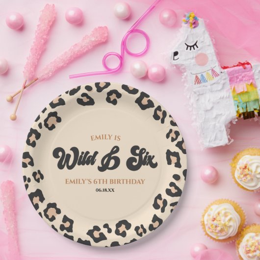 Leopard Cheetah Wild en Zes 6e Verjaardagsfeestje Papieren Bordje (Feest)