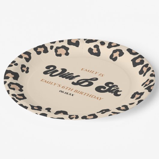 Leopard Cheetah Wild en Zes 6e Verjaardagsfeestje Papieren Bordje (Gekanteld)