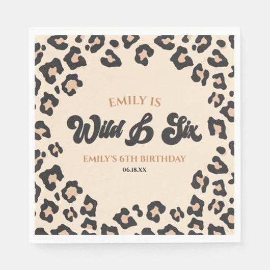 Leopard Cheetah Wild en Zes 6e Verjaardagsfeestje Servet (Voorkant)