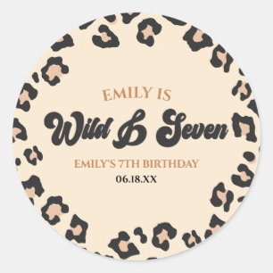 Leopard Cheetah Wild en Zeven 7e Verjaardagsfeestj Ronde Sticker