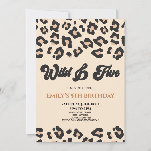 Leopard Cheetah Wild & Vijf 5e Verjaardagsfeestje Kaart (Voorkant)
