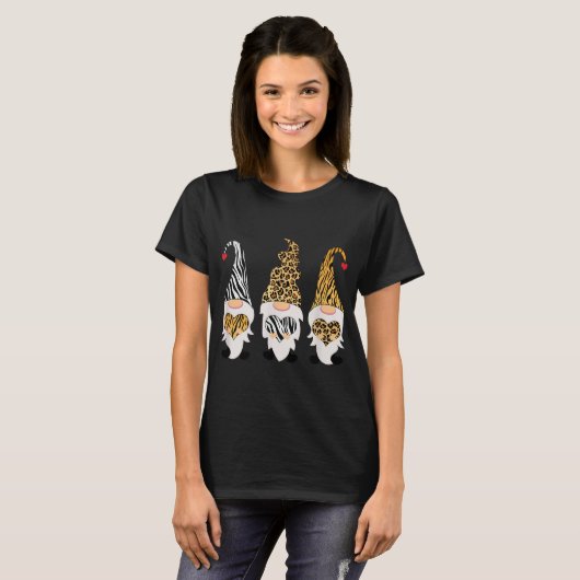 Leopard Cheetah Zebra Print Gnomes T-shirt (Voorkant volledig)