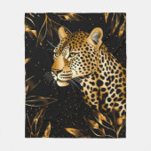 Leopard Cheetah Zwart Goud Oerwoud Safari Bladeren Fleece Deken (Voorkant)