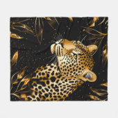 Leopard Cheetah Zwart Goud Oerwoud Safari Bladeren Fleece Deken (Voorkant (Horizontaal))