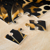 Leopard Cheetah Zwart Goud Oerwoud Safari Bladeren Legpuzzel (Zijkant)