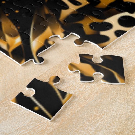 Leopard Cheetah Zwart Goud Oerwoud Safari Bladeren Legpuzzel (Zijkant)