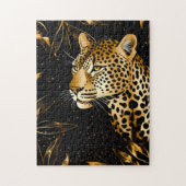 Leopard Cheetah Zwart Goud Oerwoud Safari Bladeren Legpuzzel (Verticaal)