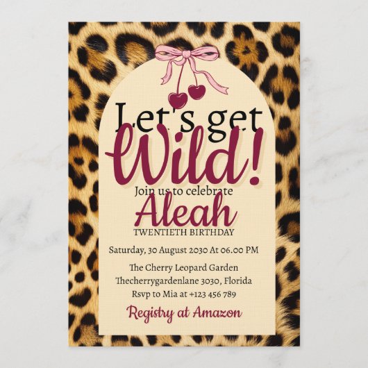 Leopard Cherry Pink Bow Birthday Cute & Glam Kaart (Voorkant)