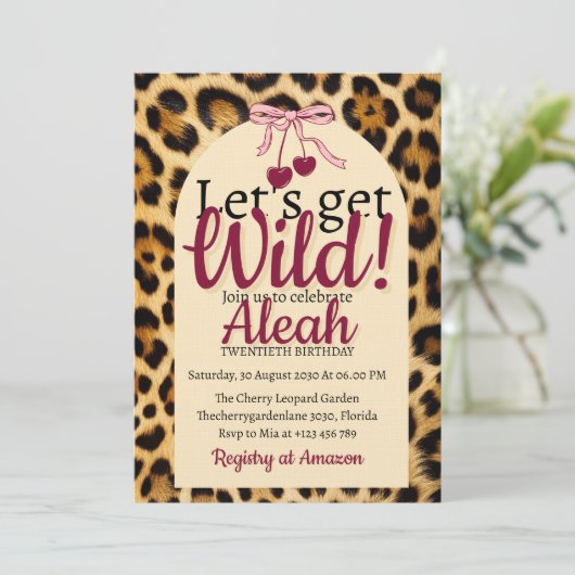 Leopard Cherry Pink Bow Birthday Cute & Glam Kaart (Staand voorkant)