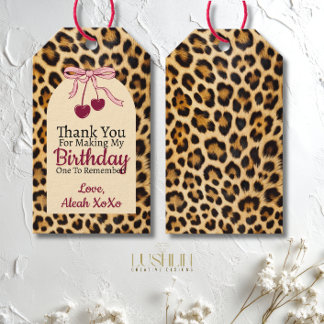 Leopard Cherry Pink Bow Birthday Cute & Glam Party Cadeaulabel