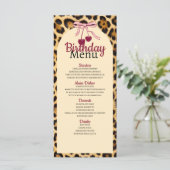 Leopard Cherry Pink Bow Birthday Menu (Staand voorkant)