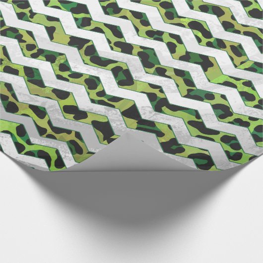 Leopard Chevron Black en Green Print Cadeaupapier (Hoek)