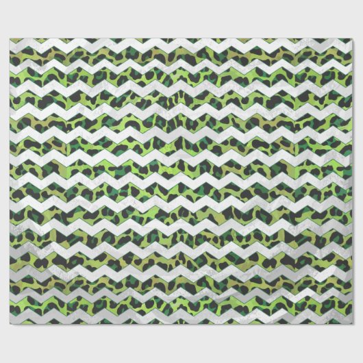 Leopard Chevron Black en Green Print Cadeaupapier (Vlak)