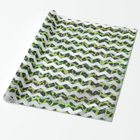 Leopard Chevron Black en Green Print Cadeaupapier (Uitgerold)