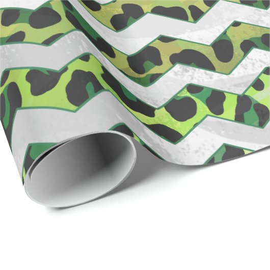 Leopard Chevron Black en Green Print Cadeaupapier (Rol Hoek)