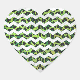 Leopard Chevron Black en Green Print Hart Sticker