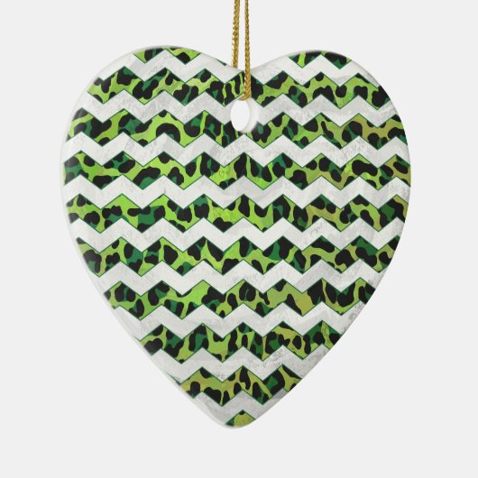 Leopard Chevron Black en Green Print Keramisch Ornament (Rechts)