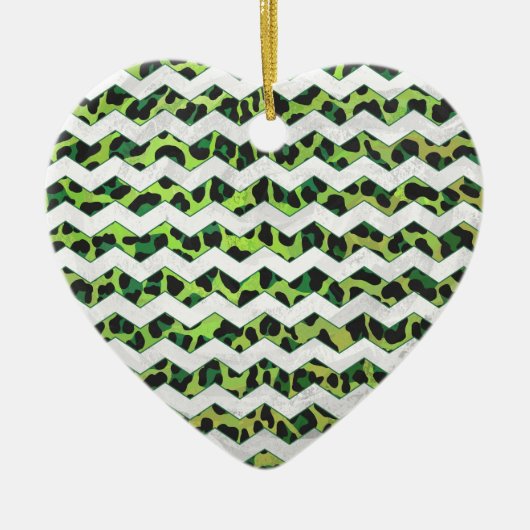 Leopard Chevron Black en Green Print Keramisch Ornament (Voorkant)